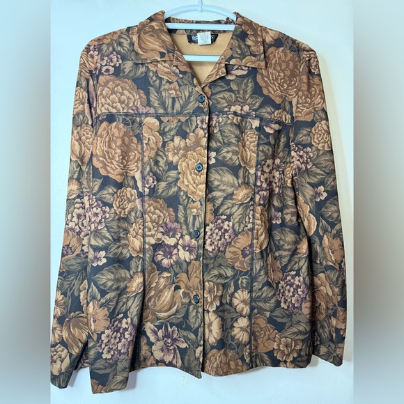 Briggs New York Jackets & Blazers - Briggs New York Brown Floral Button-Front Jean Jacket